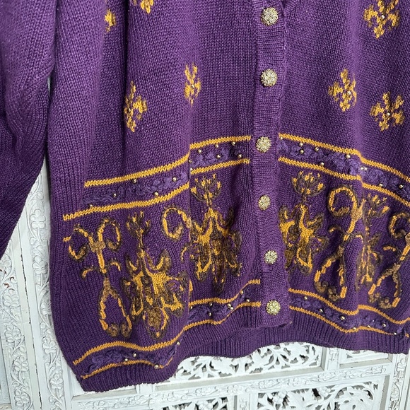 Vintage Maggie Lawrence Purple & Gold Grannycore Button Up Cardigan Sz 2X - Picture 2 of 8
